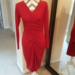 Narciso Rodriguez Red Long Sleeve Dress